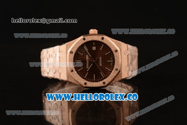 Audemars Piguet Royal Oak Clone Calibre AP 3120 Automatic Full Rose Gold with Brown Dial and Stick Markers (EF) - Click Image to Close